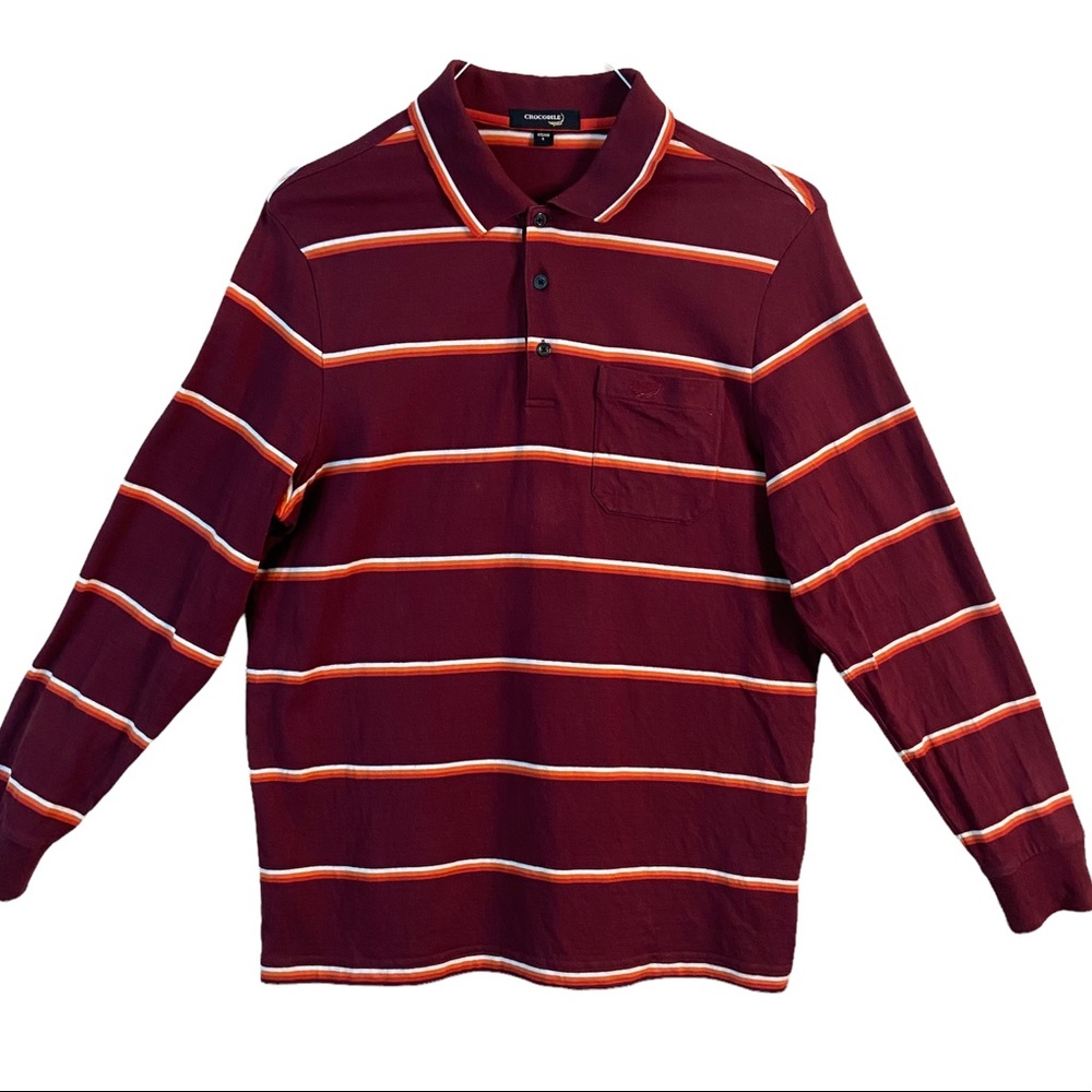 Mens Striped Long Sleeves Polo Shirt Large